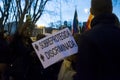 Man holding a placard during International Women Day 8 March demonstration in Madrid