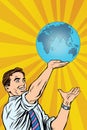 Man holding planet Earth in hand Royalty Free Stock Photo