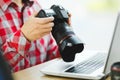 Man holding professional camera Royalty Free Stock Photo