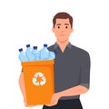 Man holding recyclables. Public service advertising poster concept