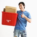 Man holding recycling bin. Royalty Free Stock Photo