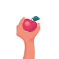 Man holding a red apple in hand. Healthy and wholesome fruit concept