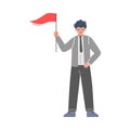 Man Holding Red Flag, Successful Businessman, Goal Achievement Concept Cartoon Vector Illustration