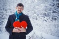Man holding red heart Royalty Free Stock Photo