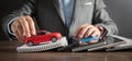 Man holding red toy car Royalty Free Stock Photo