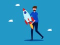 man holding a rocket. Starting a business. vector