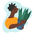 Man holding Sansevieria plant. Flat vector illustration. Indoor plants growing, selling, delivery, care service concept