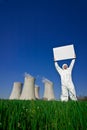 Man holding sign nuclear power