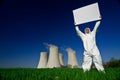 Man holding sign nuclear power Royalty Free Stock Photo