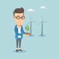 Man holding small plant vector illustration. Royalty Free Stock Photo