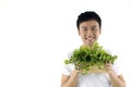 Man holding small potted plant