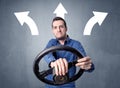 Man holding steering wheel Royalty Free Stock Photo