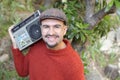 Man holding stereo boombox in the 1980s