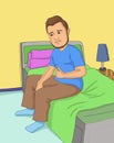 A man holding stomache while sitting on bed illustration Royalty Free Stock Photo