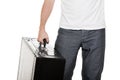 Man holding suitcase in hand Royalty Free Stock Photo