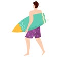 Surfer Going with Surfboard, Water Activity Vector Royalty Free Stock Photo