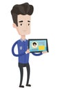 Man holding tablet with social network. Royalty Free Stock Photo
