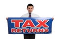 Man holding tax returns sign Royalty Free Stock Photo