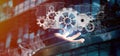 Man holding a technology gear wheel interface3d rendering Royalty Free Stock Photo