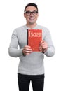 Man holding a textbook. Learning English concept. Isolated Royalty Free Stock Photo