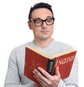 Man holding a textbook. Learning English concept. Isolated Royalty Free Stock Photo