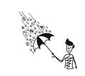 Man holding umbrella under the rain drop with doodle Cartoon