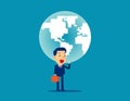 A man is holding up globe. Concept business strength vector illustration, Planet, Power, Successful