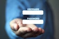 Man holding Username and Password panels. Royalty Free Stock Photo