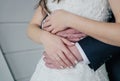 Man holding woman& x27;s hand with engagement ring, wedding day Royalty Free Stock Photo