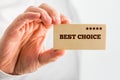 Man holding a wooden rectangle saying Best Choice Royalty Free Stock Photo