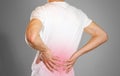 A man holds back. Pain in the lower back. Andros. Sore point Royalty Free Stock Photo