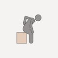 man holds back and sits on box 2 colored line icon. Simple colored element illustration. man holds back and sits on box outline sy