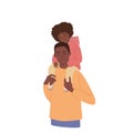 A man holds a beautiful daughter on his shoulders.The dark-skinned girl and her father smile. Illustration of happy