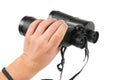 Man holds binoculars Royalty Free Stock Photo