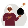 A man holds a bomb with a lit fuse. Big problem concept, problem maker, business concepts or danger. Royalty Free Stock Photo