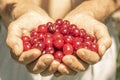 Man holds cherries in his hands