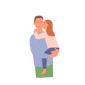A man holds a child in his arms. The little daughter kisses her father on the cheek. Illustration of happy Father's Day