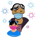 The man holds a child. The illustratition of the coronavirus. the Chinese