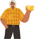 Man holds credit card in his hand. Cartoon male character in cowboy hat stand isolated on white Royalty Free Stock Photo