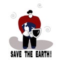 Man holds earth in his hands. environment day. Save the Earth. Environmental Protection. Vector illustration in hand drawn style Royalty Free Stock Photo