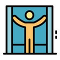 Man holds elevator doors icon color outline vector