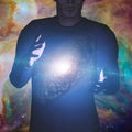 Man holds galaxy