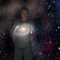 Man holds galaxy between his hands