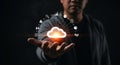 Cloud Computing Technology Concept with Hand Holding Cloud and Related Icons for Business Solutions Royalty Free Stock Photo