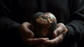 Man holds heart-shaped globe, urging us to protect Earth\'s environment and natural systems. Royalty Free Stock Photo