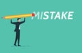 A man holds pencil with eraser is correcting mistakes, the ways move forward and make amends, erase the word mistake Royalty Free Stock Photo