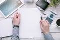 Man holds a piece of paper with empty space