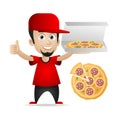 Man holds pizza and showing thumbs up Royalty Free Stock Photo