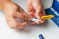 A man holds a syringe for subcutaneous injection of hormonal drugs in the IVF protocol in vitro fertilization Royalty Free Stock Photo