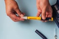 A man holds a syringe for subcutaneous injection of hormonal drugs in the IVF protocol & x28;in vitro fertilization& x29;. Medical Royalty Free Stock Photo